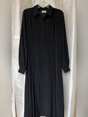 CO Black Long-Sleeve Button Midi Dress